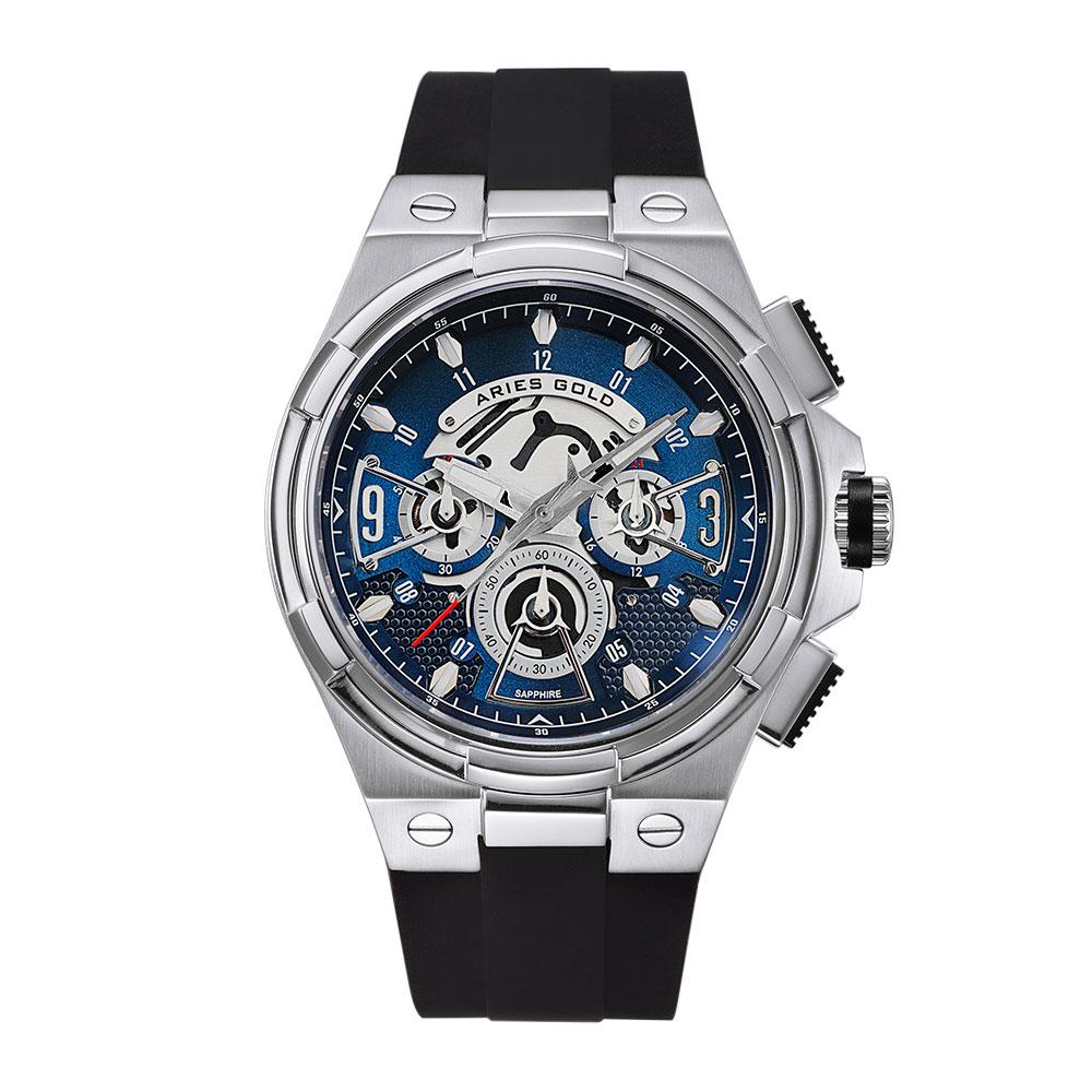 ARIES GOLD ANALOG LIGHTNING GOLD STAINLESS STEEL G 7016 S-BU BLACK RUBBER STRAP MEN'S WATCH